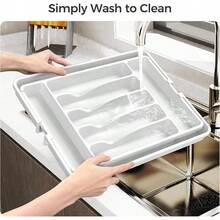 Extra Large Expandable Silverware Organizer,- Cutlery Flatware Organizer, Kitchen Utensil Drawer Organizer, Adjustable Silverware Holder For Spoons Forks Knives, - 白色 - 查看 5