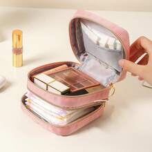 1pc Cartoon Cat Double-Layer Sanitary Pad Storage Bag, Lipstick Foundation Eyeshadow Cosmetic Organizer Bag, Large Capacity Portable Feminine Hygiene Pad Pouch, Wallet, Purse In Purse, Valentine's Day Gift, Back To School - Multicolor - View 5