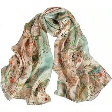 100% Mulberry Silk Scarf For Women Lightweight Long Scarves Beach Wraps Cover Up -Travel Photography Scarfhalloween - 淺綠色 - 查看 1