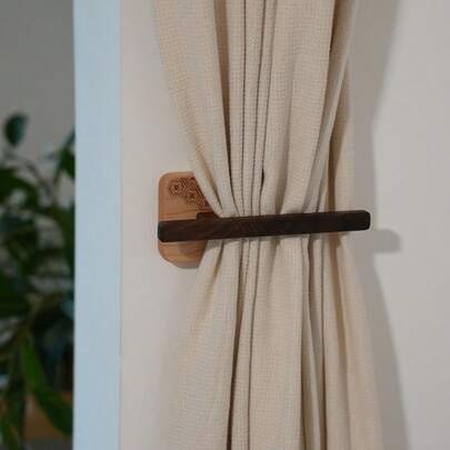 1pc Wooden Curtain Tiebacks - U-Shaped Wall Mount Holdbacks For Home & Outdoor Decor, Natural Wood Finish, Hooks, Curtain Pullbacks