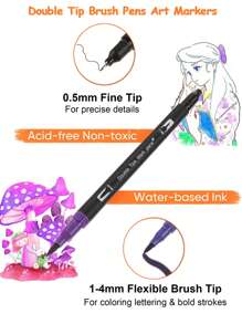 60 Colors Dual Brush Markers Pens, Blending Permanent Art Brush Markers Pens For Kids Adult Coloring Hand Lettering, Dual Tip (Brush And Fine Point) Drawing Markers For Note Taking Journal Classroom