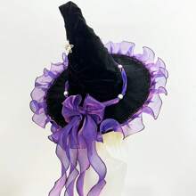 女巫帽 女巫帽 大号黑色女巫巫婆帽 万圣节角色扮演服装宽边尖顶帽礼物 - 彩色 - 查看 4