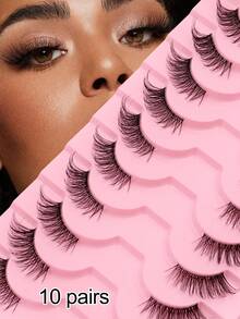 10 Pairs Separate Half-Eye False Eyelashes, 3D Faux Mink Natural & Thick Eyelashes Extending Outward, Suitable For Girls Parties And Galas - Black - View 2