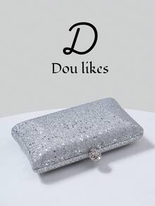 Elegant Women's Silver Sequin Evening Clutch - Polyester Lining, Shimmering Glamorous, Sophisticated Evening Clutch Bag With Metal Chain, Perfect For Parties, Weddings, Galas, Cocktail Events - Dazzling Handbag With Detachable Metal Strap