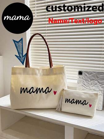 2 Pieces, Custom-Made Women's Tote Bag With Coin, Unique, Large Capacity, Lightweight, Foldable, Fashionable, Double Handle, Letters, Photos, Gifts, Casual, School, Work, Storage Bag, DIY, Famous Teacher's Day, Halloween, Valentine's Day, Wedding, Souvenir Bag, Mother's Day, High-End, Versatile, Suitable For Shopping, Travel, Travel Essentials, Gifts For Girls,New Year Glamour
