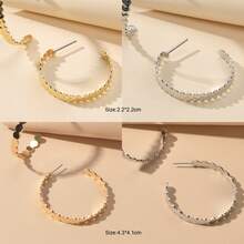 4 Pairs Gold Silver Metal Disc Heart Design Metal Circle Hoop Stud Earrings Set Party Daily Jewelry