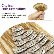8Pcs Clip In Hair Extensions Real Human Hair P8/613 Color Brown Highlight Blonde For Women Daily Use Real Easy Wear To Go - S8/613 - View 6
