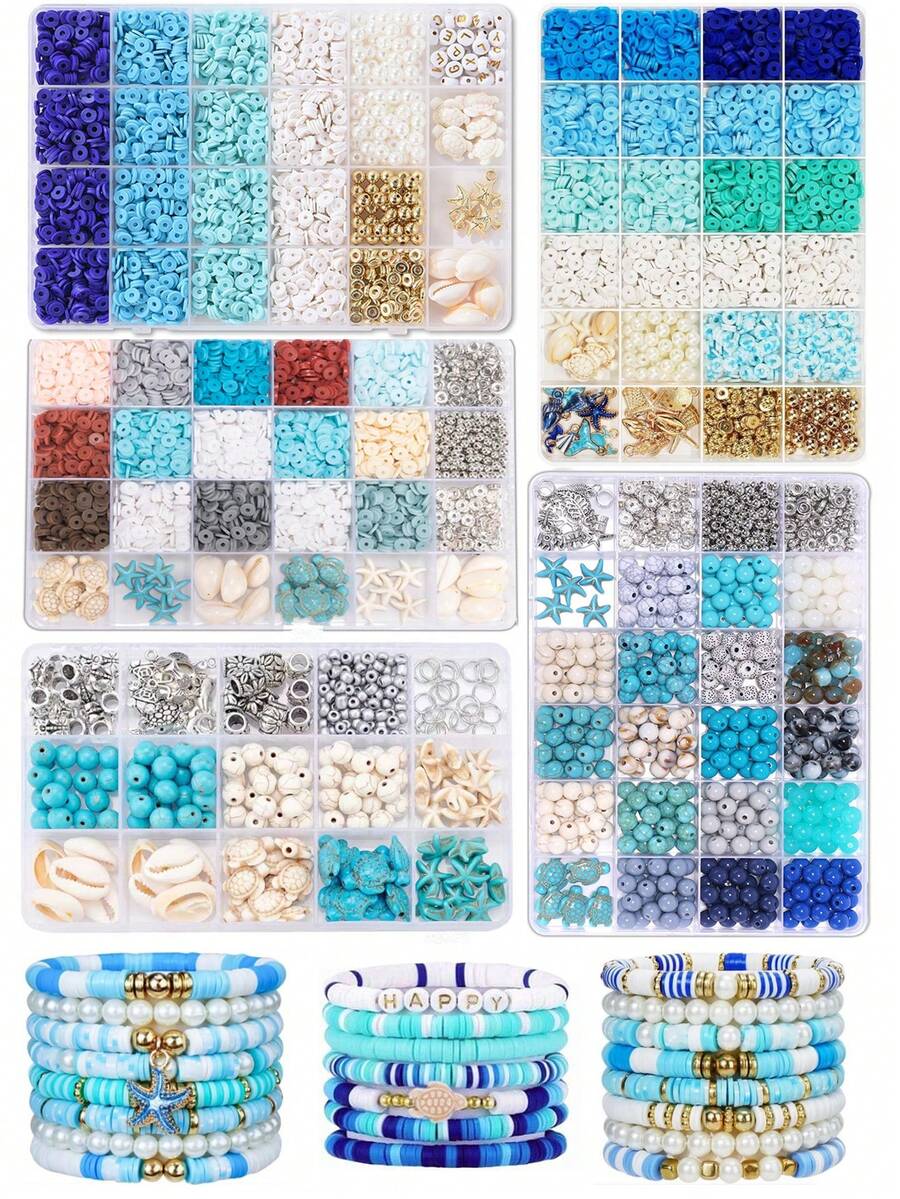 Ocean Series Soft Clay Beads Kit, Summer Sea Beach Style Beads Kit For Jewelry Making, DIY Bracelets Necklace Earrings Unique Creative Crafts, Suitable As Handmade Gift Give Friends