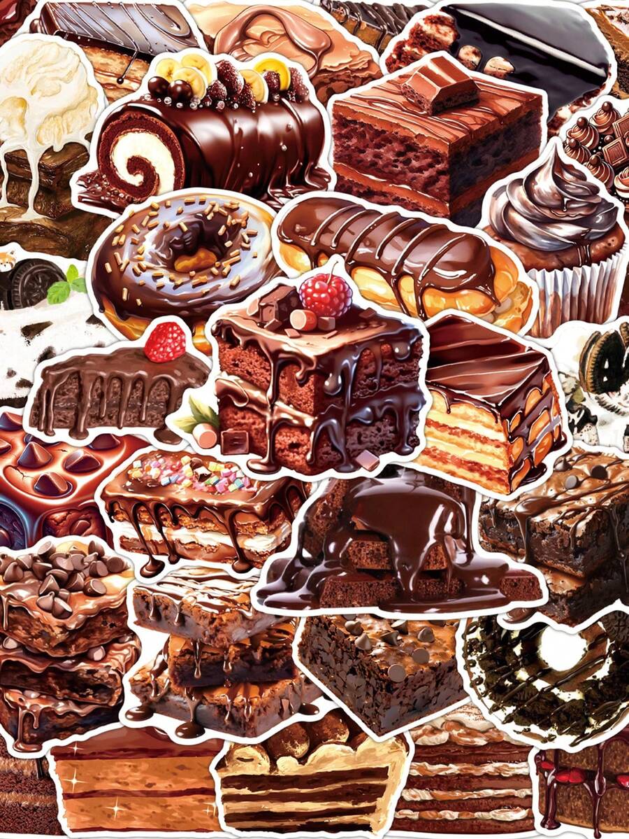 50pcs Chocolate Cartoon Graffiti Stickers For Water Bottle, Laptop, Luggage Decoration School Supplies - Multicolor - View 1