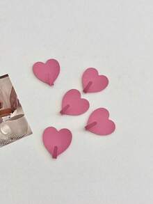 3 Pieces Of Pink Heart Decorative Wall Hooks. No Drilling Required. Perfect For Girls' Room Decoration. Minimalist Style. Can Be Used For Hanging Keychains, Coats, Towels, Hats, Jewelry, Umbrellas, Etc. Suitable For Living Room, Bedroom, Office, Home Decoration - Multicolor - View 11