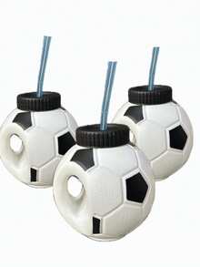 Vaso en forma de balón de futbol para fiesta 600ml, vaso temático deportivo reutilizable, accesorio para eventos y celebraciones, diseño divertido para deportes y reuniones - Blanco y Negro - Ver 1