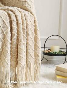 Manta de Estilo Rústico para Decoración de Sofá, Silla y Cama, Suave, Cálida, Acogedora y Ligera, para Viajar en Primavera y Verano (127 x 152, Color Café) - Rombos Beige - Ver 12