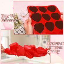 1pc 12-Cavity Heart-Shaped Silicone Cake Mold - Non-Stick DIY Baking Mold For Brownies, Cupcakes & Cake Pops, Chocolate, Soap, Jelly, Candy Making, Valentine's Day Muffins Pan