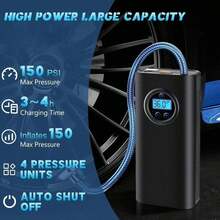 Compresor de aire portátil - Accesorios para automóvil, inflador de neumáticos recargable con pantalla digital de presión, bomba de aire eléctrica. Batería de ión de litio de 7.4V 1500mAh, material ABS duradero, inflador de neumáticos mini adecuado para automóviles/motocicletas. Negro. Regalo esencial para el automóvil. - Negro - Ver 2