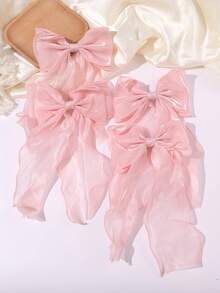 4pcs Cute & Fashionable Hair Clips, Large Colorful Polyester Bow Hair Clips, Stylish Hair Accessories, Girls Hair Decorations - Multicolor - View 16