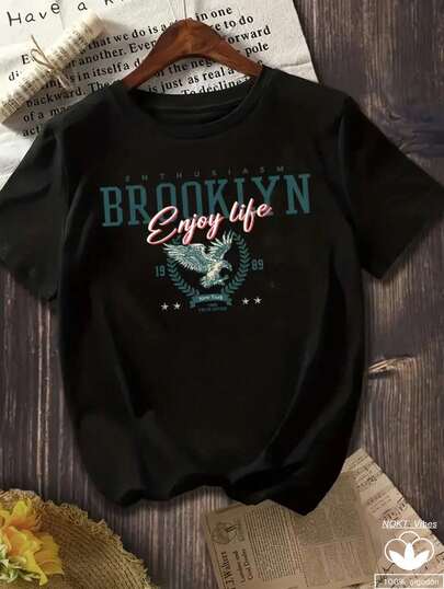 Oversized MILANO English Graphic Round Neck Short Sleeve T-Shirt, Casual Loose Fit For Women, Suitable For Summer