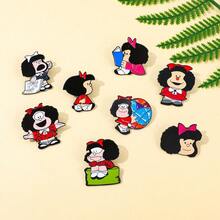 1/8 件经典卡通胸针套装可爱 Mafalda 珐琅别针服装背包珠宝金属徽章配饰送给朋友的礼物 - 均碼 - 查看 8