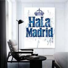 2Dflat, 1pcs, Vintage Hala Madrid Canvas Wall Art - Wooden Frame Wrapped Canvas Prints And Posters, Blue & White Splatter Design, Home Decor For Living Room, The Perfect Gift For Real Madrid Fans. Bedroom Decor And Accessories, Bathroom Decor And Accessories, Kitchen Decor And Accessories, Office Decor And Accessories, Vintage Christmas Decorations For Home, Christmas Gifts, Decoracion De Navidad 2025, Christmas Ornaments, Halloween Decorations, Dia De Los Muertos, Diwali Decoration Home, Birthday Decorations, Thanksgiving Decorations, Wedding Decorations, Holiday Decor, Wall Decor. Very Suitable For Room Decors And Home Decors. Ready-To-Hang. - 彩色 - 查看 3
