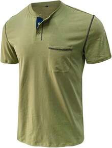 Henley Shirts Slim Fit Button T-Shirthalloween - 豆綠 - 查看 10