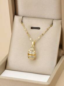 1 chiếc vòng cổ trang sức sang trọng bằng thép không gỉ hình giọt nước đính đá Rhinestone hoàn toàn thời trang dành cho nữ, 1 đôi bông tai trang sức sang trọng bằng thép không gỉ hình giọt nước đính đá Rhinestone hoàn toàn thời trang dành cho nữ - Vàng - Xem 5