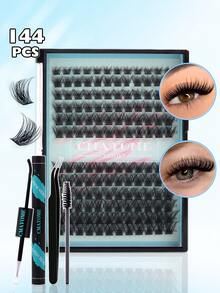 Zestaw 144/180/216/300/648 kępek rzęs D-Roll, sztuczne rzęsy DIY do segmentacji w domu, gęste i puszyste sztuczne rzęsy, z klejem i zabezpieczeniem, szczoteczka do zębów, zestaw pęset, odpowiednie dla początkujących, hybrydowy inteligentny zestaw do przedłużania rzęs 10-16 mm, zestaw DIY: osobiste rzęsy + klej + pęseta + czarna szczoteczka do oczu, łatwy w użyciu, odpowiedni do makijażu i pielęgnacji różnych oczu, na co dzień, na wesele, na imprezę, prezent dla ucznia na powrót do szkoły, zestaw kępek rzęs, rzęsy, sztuczne rzęsy