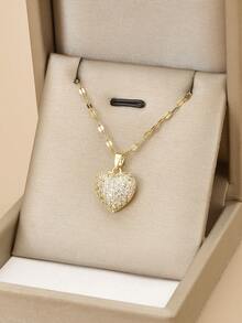 1 chiếc vòng cổ bằng thép không gỉ hình trái tim đính đá Rhinestone sang trọng dành cho nữ, 1 đôi bông tai hình trái tim đính đá Rhinestone sang trọng dành cho nữ, thích hợp cho tiệc tùng, đeo hàng ngày, phong cách châu Âu và Mỹ, cá nhân hóa, hào phóng, Zirconia khối, trang sức cưới, quà tặng cho bé gái, người thân, bạn bè, sinh nhật, ngày lễ tình nhân, quà tặng cho người yêu - Vàng - Xem 5