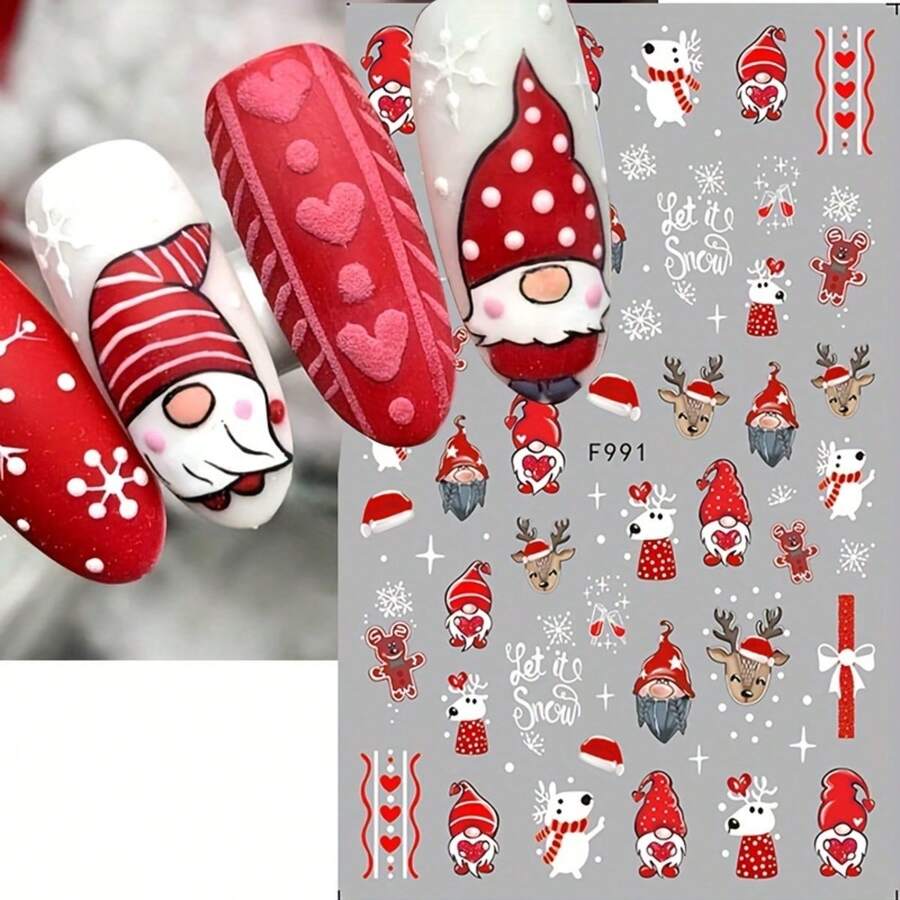 Christmas Nail Art Stickers, Santa Claus, Reindeer, Snowman, Tree Designs, Self-Adhesive Cartoon Nail Decals, Matte Effect, Glitter Decorations, Paper Material, Pre-Glued, Single Use, Asymmetrical Shapes, Suitable For DIY And Nail Salons, Plastic Surface, Fragrance-Free Snowflake Theme - Multiple Specifications - View 1