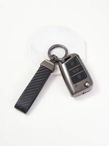 3pcs/Set TPU Soft Car Key Case + Leather Keychain + Screwdriver Kit, Suitable For 3-Button Folding Car Key - B-titanium Gray-black Carbon Fiber - View 6