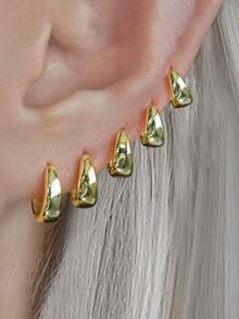 3 Pairs Oval Stacking Earrings Set, 18K Gold Plated Hypoallergenic Cartilage Earrings For Women, Suitable For Multiple Ear Piercings - 3Pairs Set - View 8