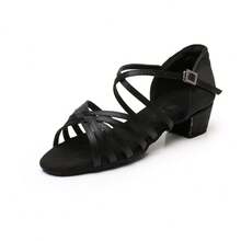 1 Pair Women's Latin Dance Shoes, Soft Bottom, Mid-Heel, Satin, Professional Dance School Dance Student Holiday Practice Shoes