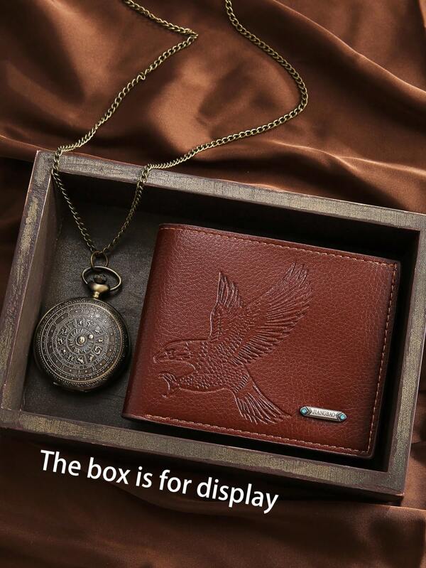 2pcs Vintage British Gentleman Pocket Watch + Ultra-Thin Casual Wallet, Business & Casual Gift Set, Perfect Christmas, Easter, Birthday Gift For Loved Ones