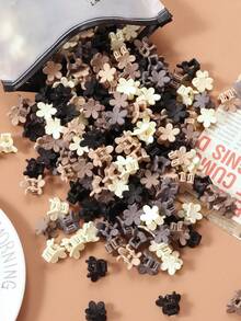 30pcs Coffee-Colored Mini Flower Hair Clips, 2cm Small Size, Sweet & Fresh Princess Style Bangs & Side Braid Hair Accessories, Versatile For Daily Use Fashion Hair Claw Clips Autumn Accessories Fall Hair Clutch Winter Accessories For Vacation Outfits Woman Summer - Multicolor - View 1