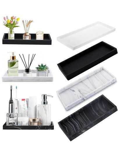 Countertop And Vanity Trays - Silicone Bathroom Tray, Flexible Hand Dish Soap Holder For Kitchen, Bathroom Countertop Organizer, Shower Toilet Tank Tray Decor, Sink Makeup Pad Oil