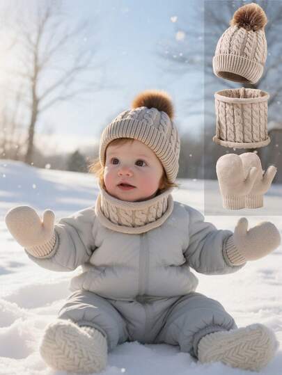 1 件套婴儿针织套装帽子围巾手套冬季配饰适合新生儿婴幼儿