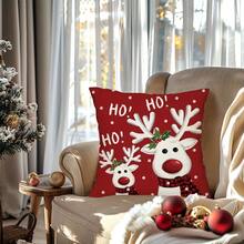 4pcs Christmas Theme Pillow Covers, Merry Christmas Cute Reindeer & Snowman Pattern, Minimalist Peach Velvet Single-Sided Printed Cushion Covers With Zipper Closure, No Pillow Insert Included, Striped Decorative Pillow Covers For Sofa, Bed, Chair, Bedroom, Living Room, Cabin Patio Decor - Red and White - View 8