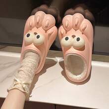 2025 New Women's Indoor Big Eyes Waterproof Slippers, Warm Winter Home Wear, Non-Slip Couple Closed Toe Thermal Slippers