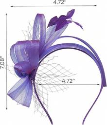 Fascinators Hats Women,Tea Party Fascinator Hair Clip With Feathers Wedding,Derby Hats Headbands - Ha9461-紫色 - 查看 4