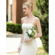 Local Shipping 2025 New  Short Lace Mesh Gloves Tulle Border With Pearls Wedding Opera Tea Party Gloves For Women Formal - 象牙-5 - 查看 5