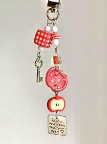 1个男女通用创意苹果吊坠钥匙扣，苹果纽扣装饰配件，节日生日礼物，万圣节配饰，教师节包包配饰，带证件夹的挂绳，汽车配饰，包包挂饰，圣诞节汽车礼物，送给朋友姐妹的礼物创意