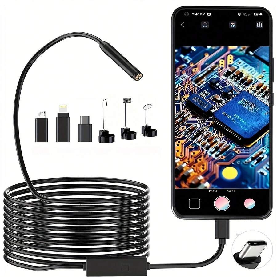 Endoscope With Semi-Rigid Snake Camera For Phone/ Borescope Camera With 4.3" IPS Screen, Local Warehouse Endoscope Camera With Light, 1080P HD With 8 LED Lights, 16.4ft Semi-Rigid Cord, IP67 Endoscope For Sewer, Gifts&Cool Gadgets For Men - màu đen - Xem 1