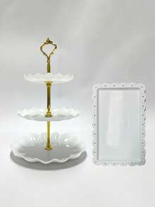 3件套白色塑料蛋糕架，三层纸杯蛋糕展示架，饼干托盘，甜点桌装饰，适用于婴儿派对、下午茶、婚礼、生日派对、性别揭晓派对、婴儿派对装饰 - 白色 - 查看 15