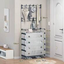 Five-Tier Dustproof Shoe Rack With Doors: Multiple Storage Levels, Individually Stackable Design, Metal Frame, 10 Hooks, And A Separate Coat/Shoe Rack. - Black - View 7