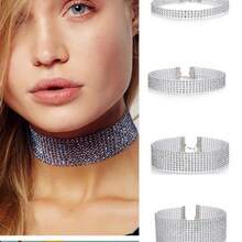 Hot-Selling Luxury Diamond-Encrusted Necklace Collarbone Chain European And American Fashion Jewelry Choker Necklace Choker - 12排金色 - 查看 2