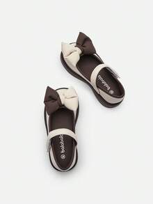 Balabala 女童蝴蝶结平底秋季休闲鞋魔术贴绑带甜美风格 - 米白 - 查看 4