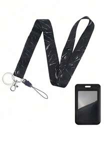 1pc Neck Black Marble Lanyard For Keys, Keychain, ID Badge Holder With Keyring, Cool Strap, Great Gift For Women Men. Car Accessories Bag Charm School Cute Goth Y2k Bag Lanyards With Id Holder Car Accessories Bag Charms Christmas