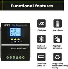 Controlador de carga solar, painel de tecido, regulador de bateria com tela LCD de 12 V/24 V/36 V/48 V, controlador de carga solar com dissipação de calor, desempenho ininterrupto - Preto - View 4