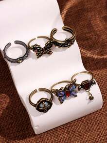 Bộ 6 chiếc nhẫn bướm trái tim phong cách Gothic Punk Rock thời trang tinh tế đa năng sáng tạo độc đáo dành cho nữ, thích hợp sử dụng hàng ngày, đi làm, lễ hội, tiệc tùng, ngày lễ - Nhiều màu - Xem 9