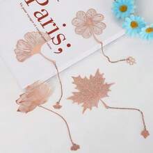 4pcs Vintage Metal Leaf Bookmarks With Pendant 4 Styles Exquisite Hollow Metal Leaf Bookmark Bookish Gift For Book Lovers Readers Teens Adults Women Men - Vàng hồng - Xem 4