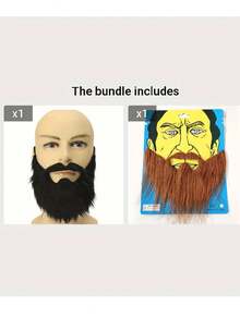 1/2pcs Street Style Spandex Long Fake Beard And Mustache Set, U Shape Artificial Facial Hair For Men, Christmas Party Festival Costume Accessory,Funny Costume Party Male Man Halloween Beard Easter Party Cosplay Facial Supplies Disguise Game Black Mustache,Party Beard Photo Props, Christmas Party Supplies