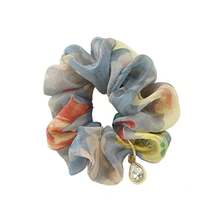 Korean Style Pearl Scrunchies - Fashion Floral Fabric Hair Ties Women - Korean Flower Accessoriesvalentine's Day RFC0 - 2-Xanh đậm - Xem 1